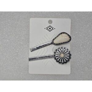 Southwestern Style Hair Clips Pins With Faux White Stone & Floral Design